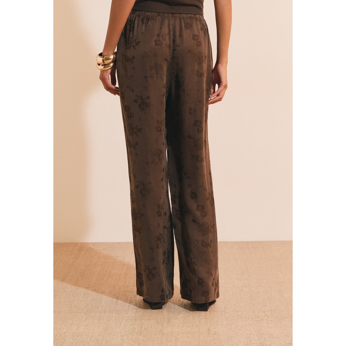 Pantalon fluide à motifs avec taille élastiquée HINI chocolat, ETAM
