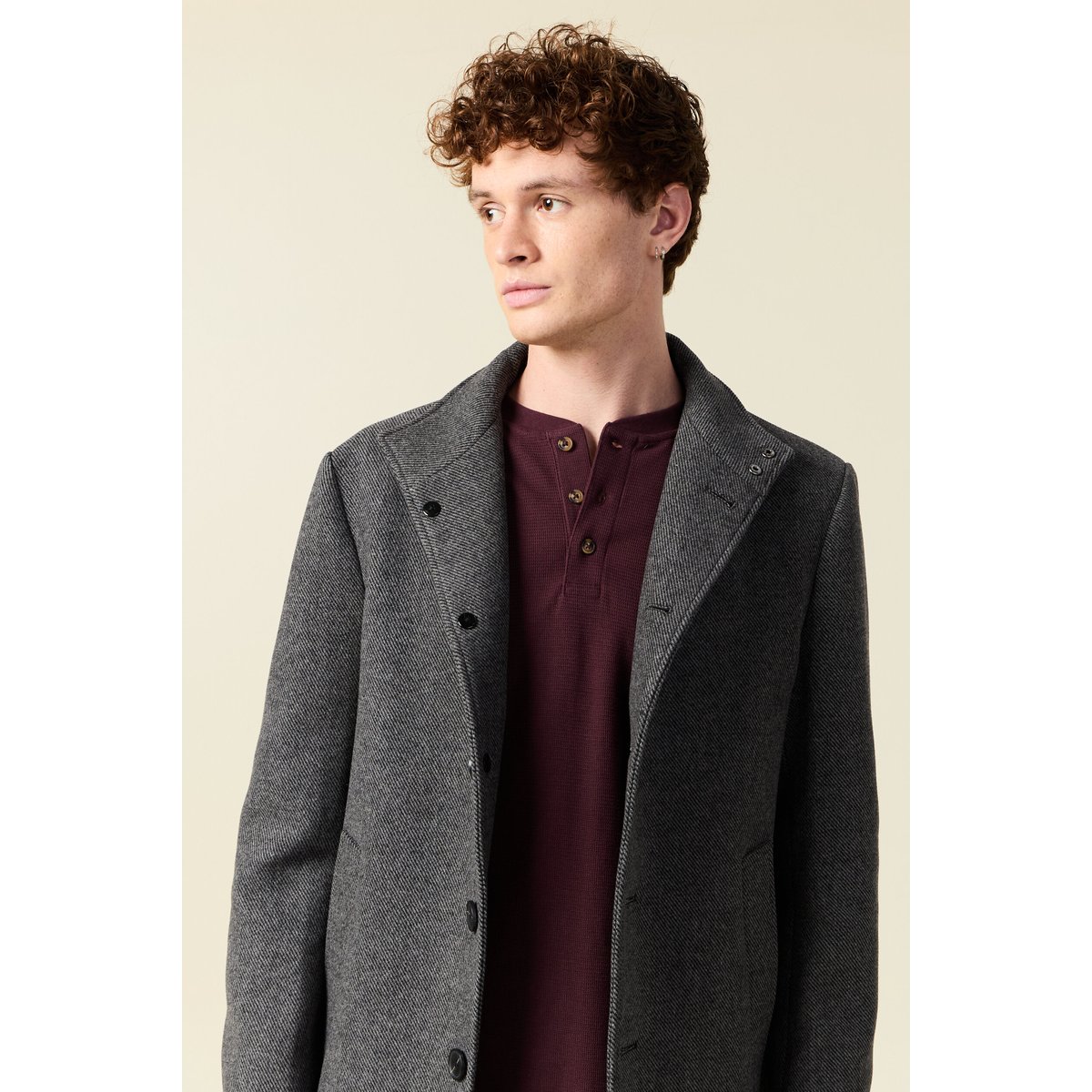 Manteau droit mi-long col montant gris foncé, BONOBO
