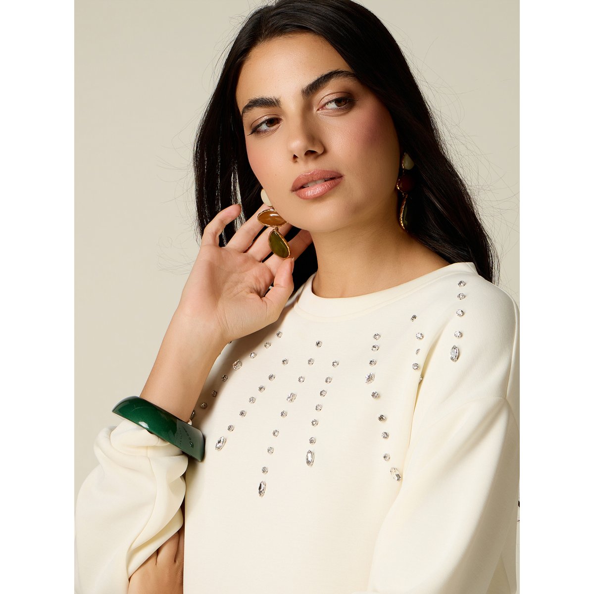 Sweat-shirt avec strass blanc, OLTRE