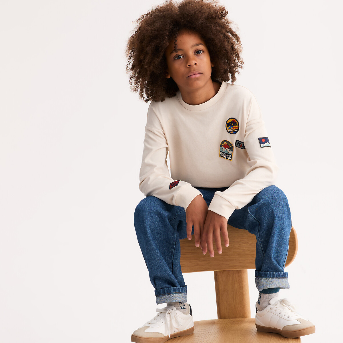 T-shirt manches longues avec patchs ecru, LA REDOUTE COLLECTIONS