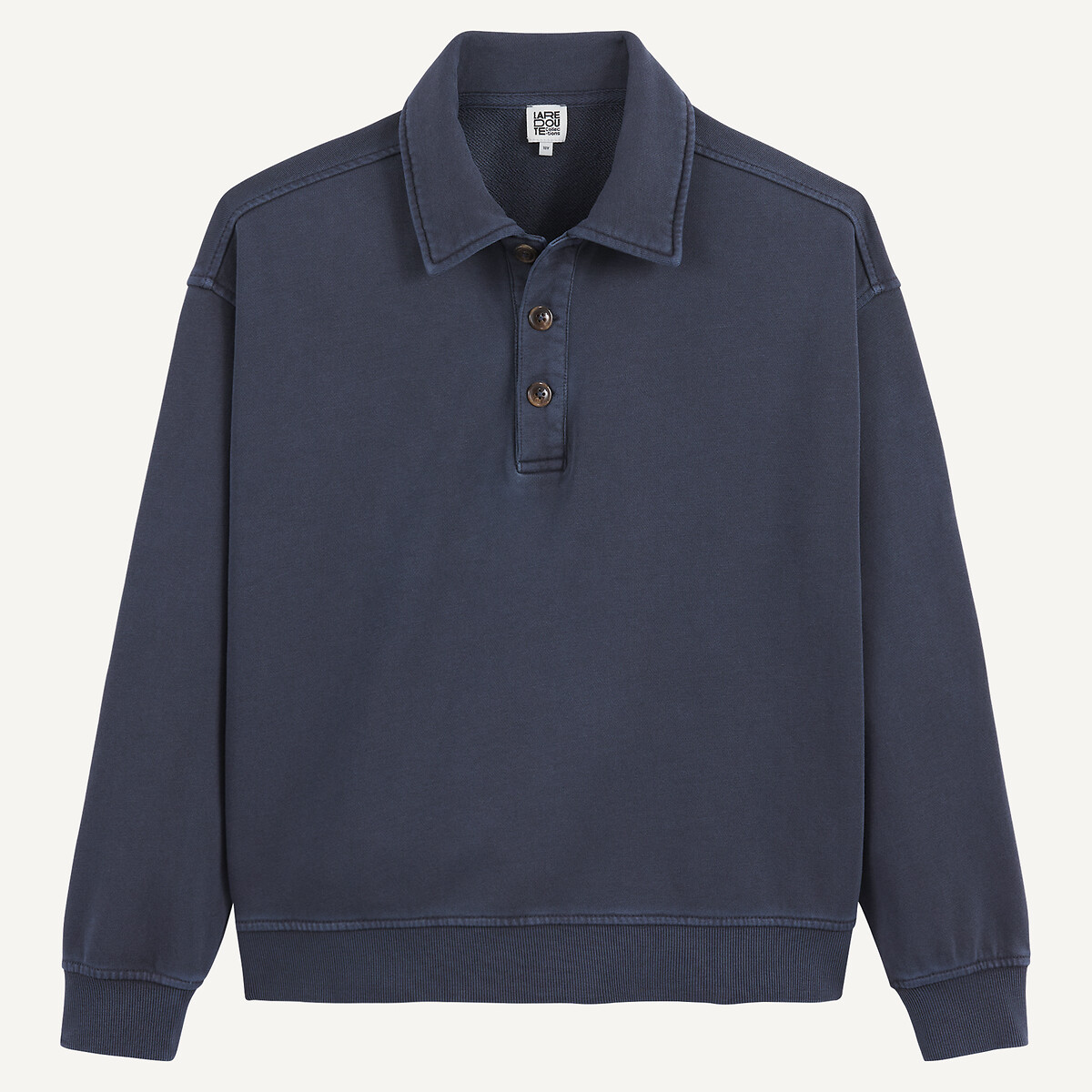Sweat com gola polo em moletão marinho, LA REDOUTE COLLECTIONS