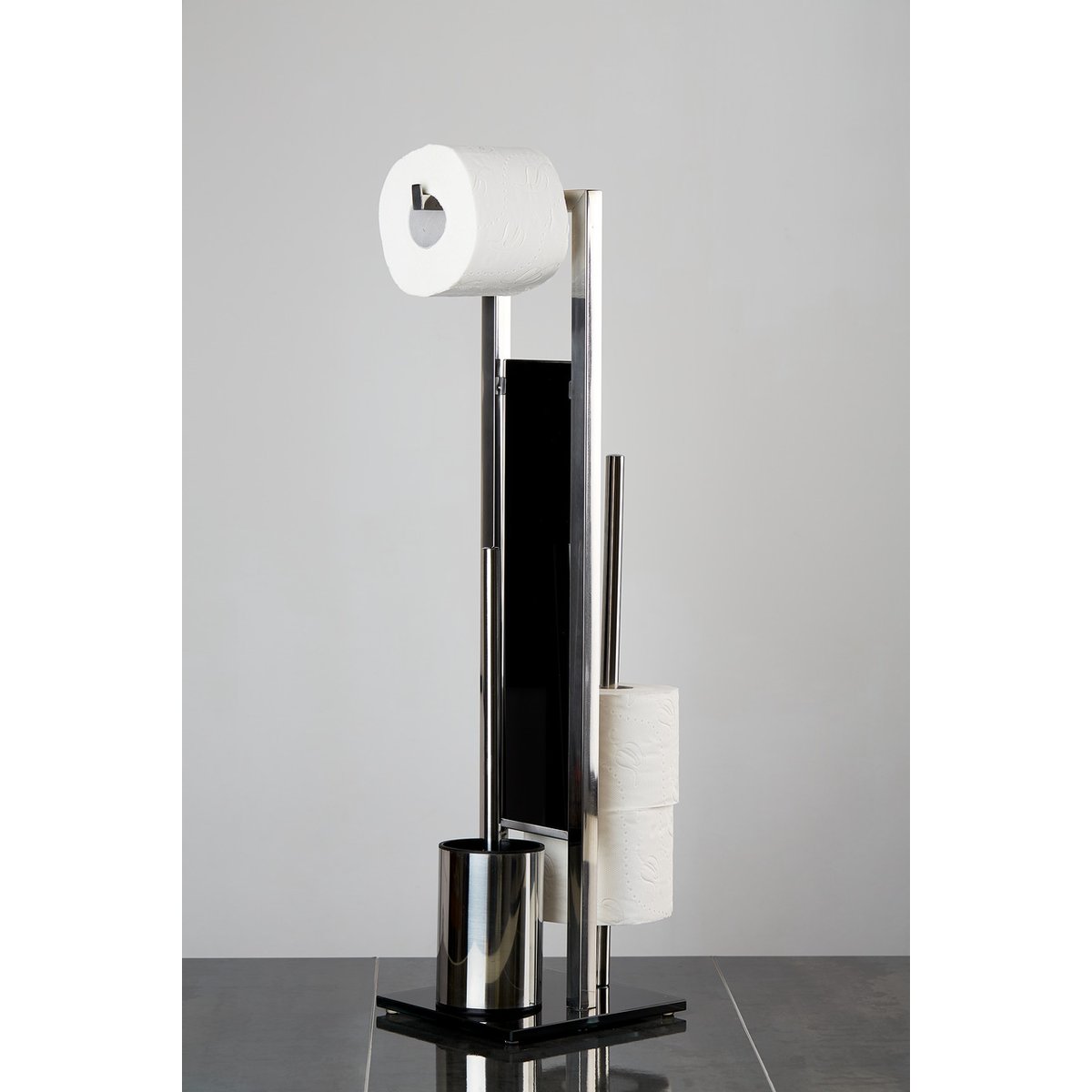 Serviteur WC dérouleur papier, brosse RIVALTA inox brillant, noir, WENKO