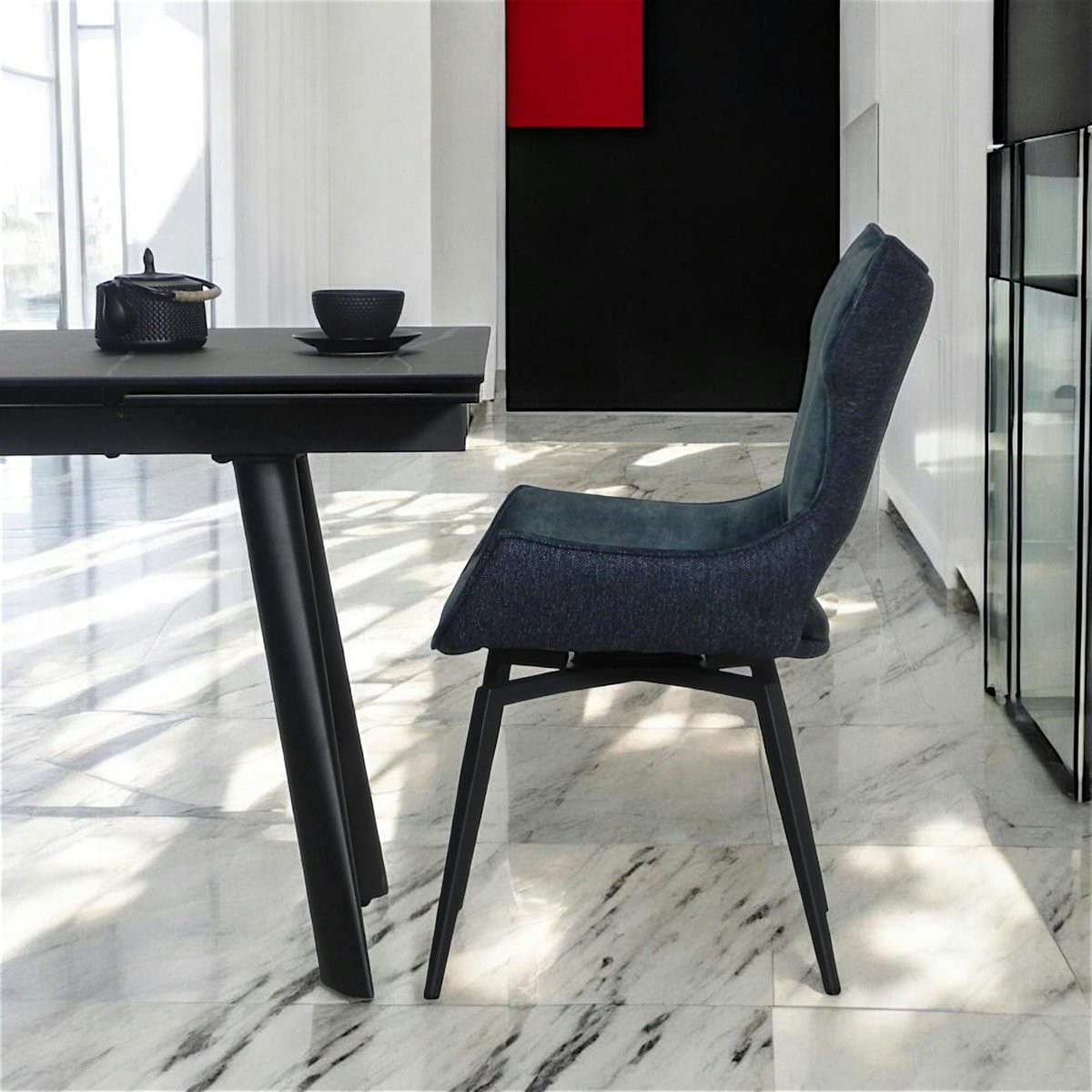 Chaise pivotante bleue bi-matière, dossier en T (lot de 2) LOMBARDIE bleu, PIER IMPORT
