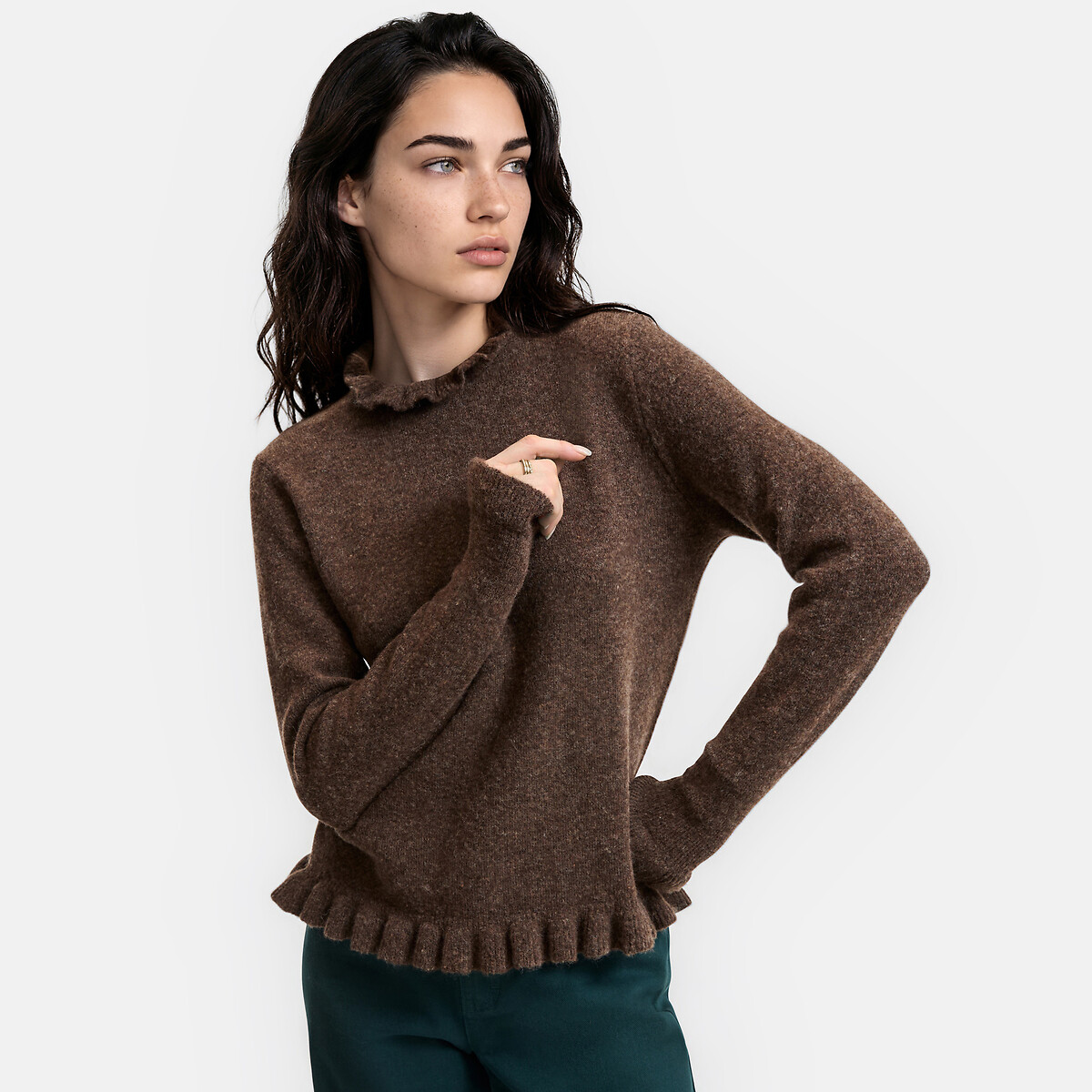 Pull avec détails volants marron, LA REDOUTE COLLECTIONS