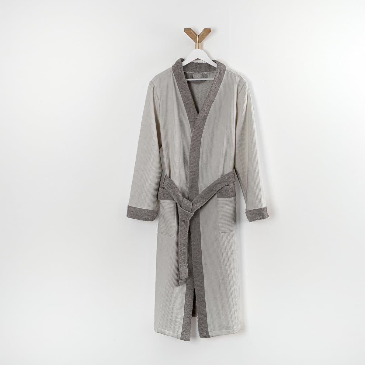 Peignoir mixte coton 57 fils double face  nid d'éponge SUAVE taupe, LINANDELLE