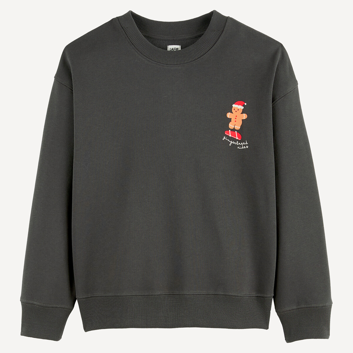 Sweat col rond, imprimé petit bonhomme en pain d'épices, en molleton gris anthracite, LA REDOUTE COLLECTIONS