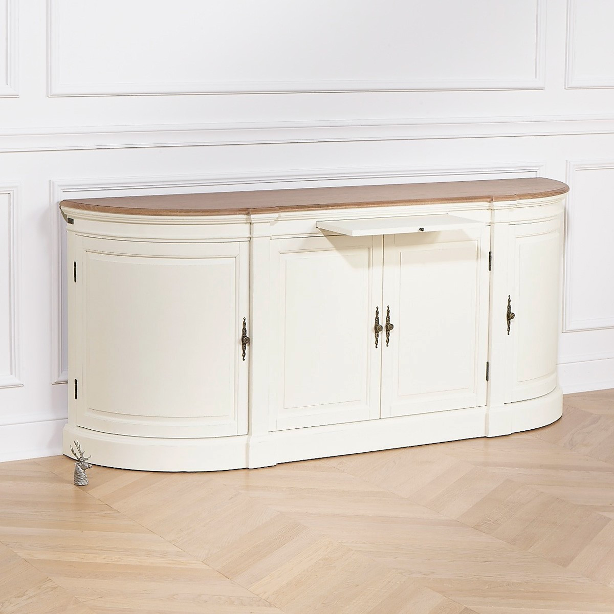 Buffet style shabby chic en bois, 4 portes JOSEPHINE blanc, ROBIN DES BOIS