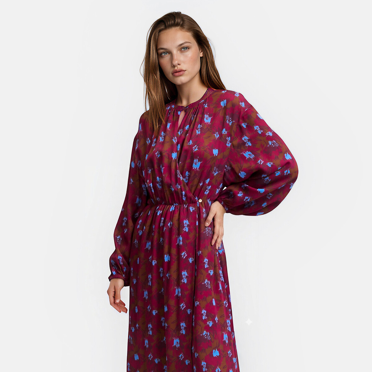 Robe longue imprimé floral à manches longues et col rond imprimé marron, LA REDOUTE COLLECTIONS