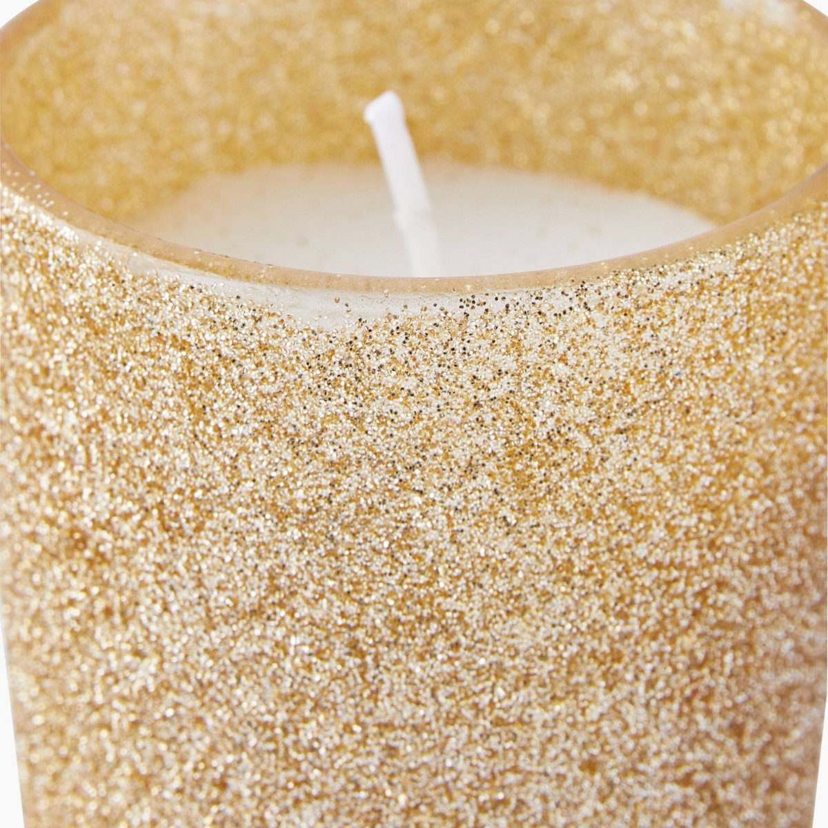Bougie dans un pot en verre pailleté, 5x6 cm, en cire doré, MONOPRIX