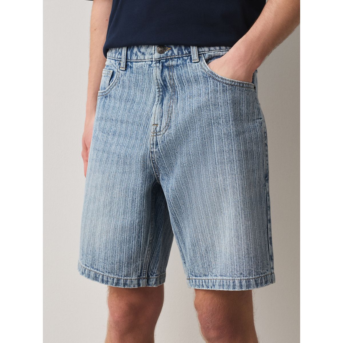 Short en denim rayé bleu, NEXT