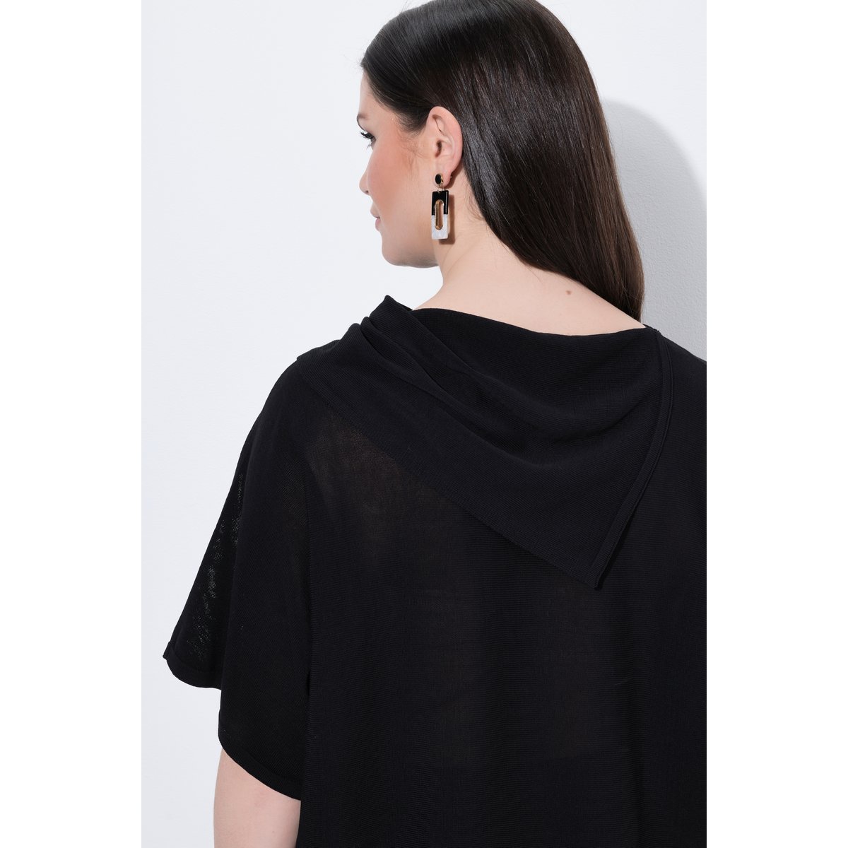 Pull, maille transversale, oversize noir, ULLA POPKEN
