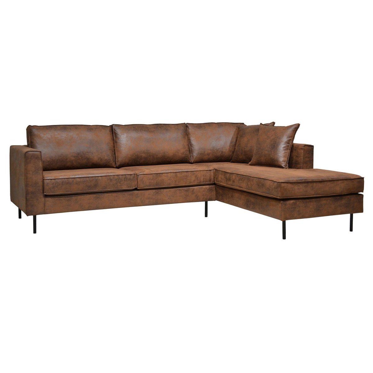Canapé d'angle microfibre aspect cuir vieilli Pittsburgh marron, CAMIF