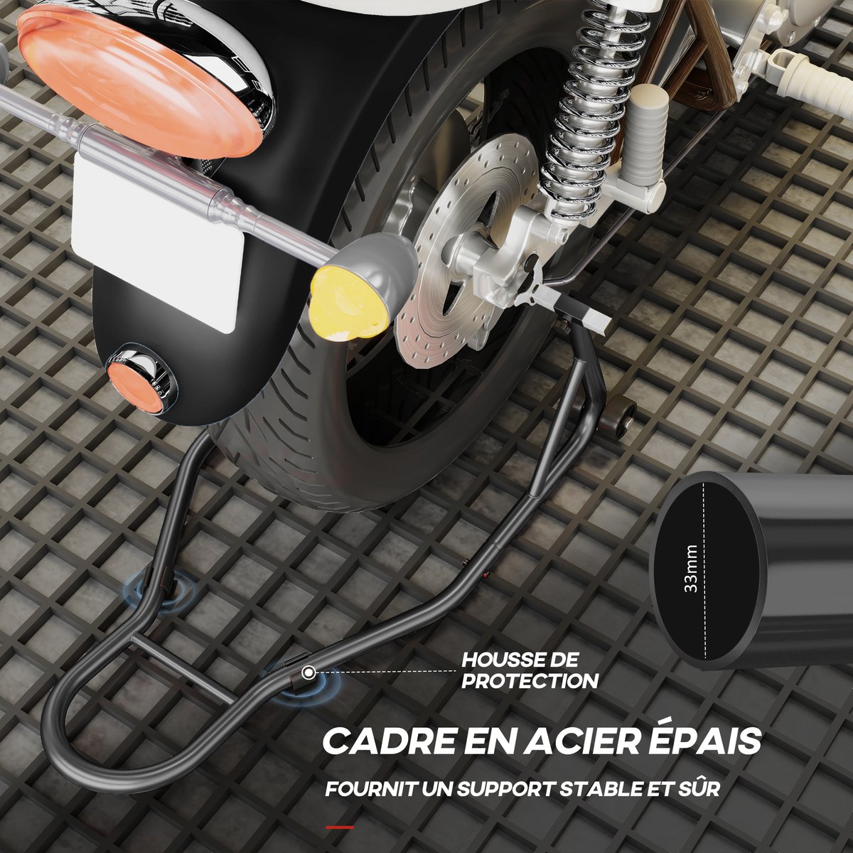 Béquille arrière de moto Acier Noir noir, HOMCOM