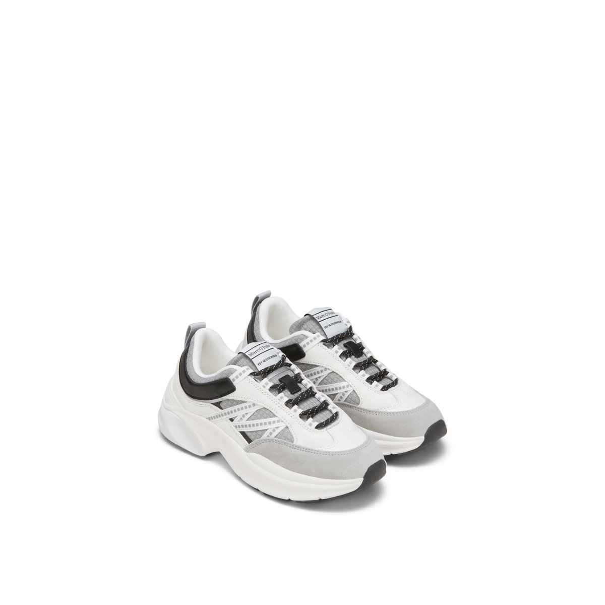 Baskets en cuir de vache et mesh blanc, MARC O'POLO