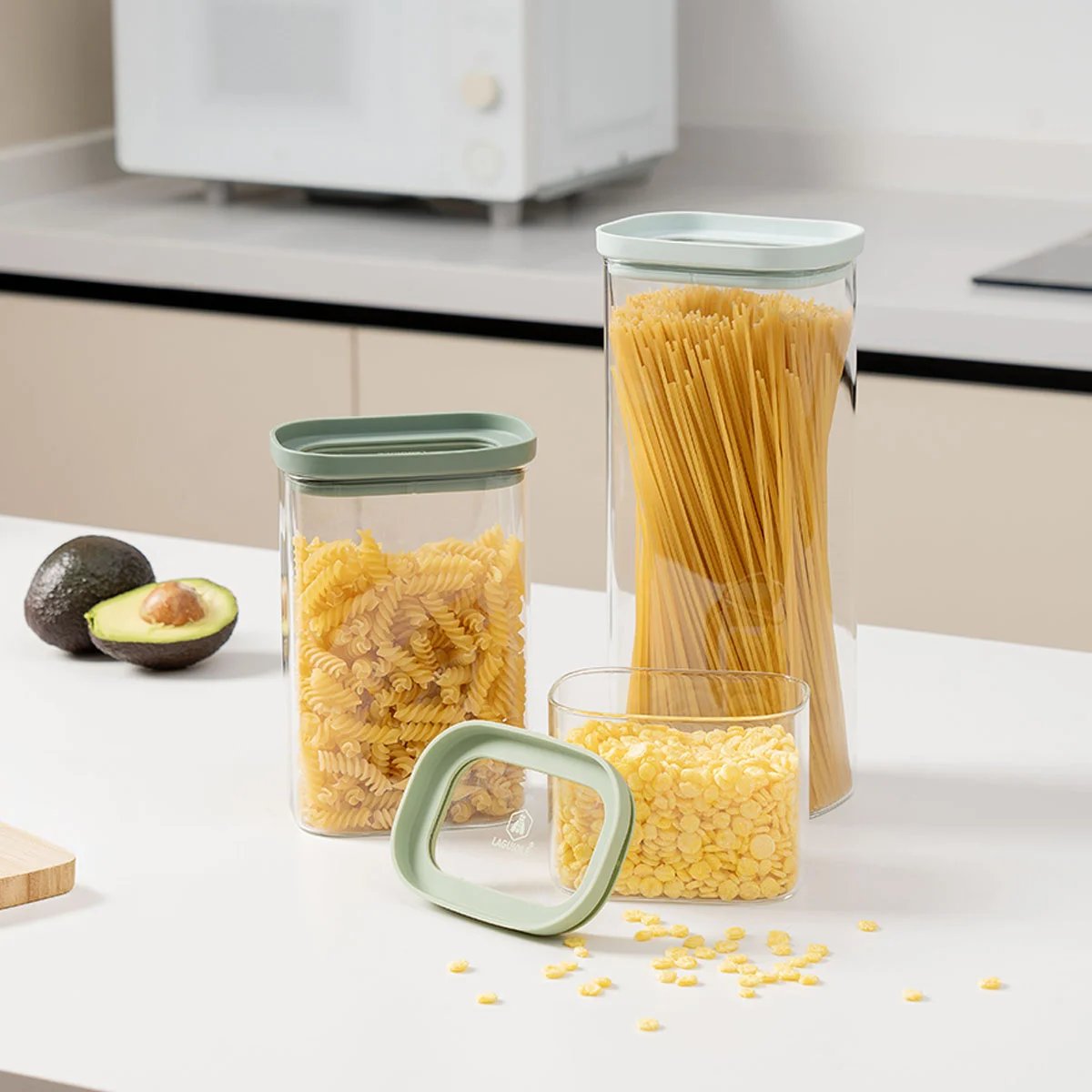 Lot de 3 bocaux en verre (600, 1300, 2000 ml) - Pure vert, LAGUIOLE CUISSON
