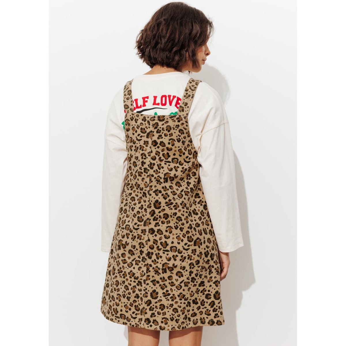 Robe-salopette léopard imprimé kaki, PROMOD