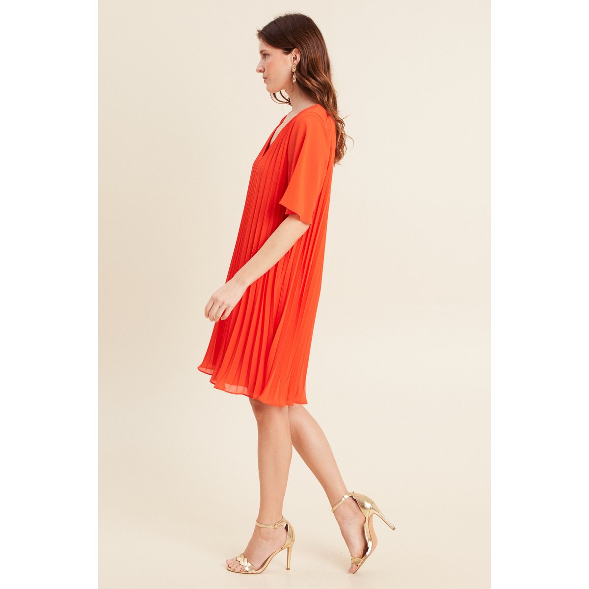 Robe droite plissée orange foncé, BREAL