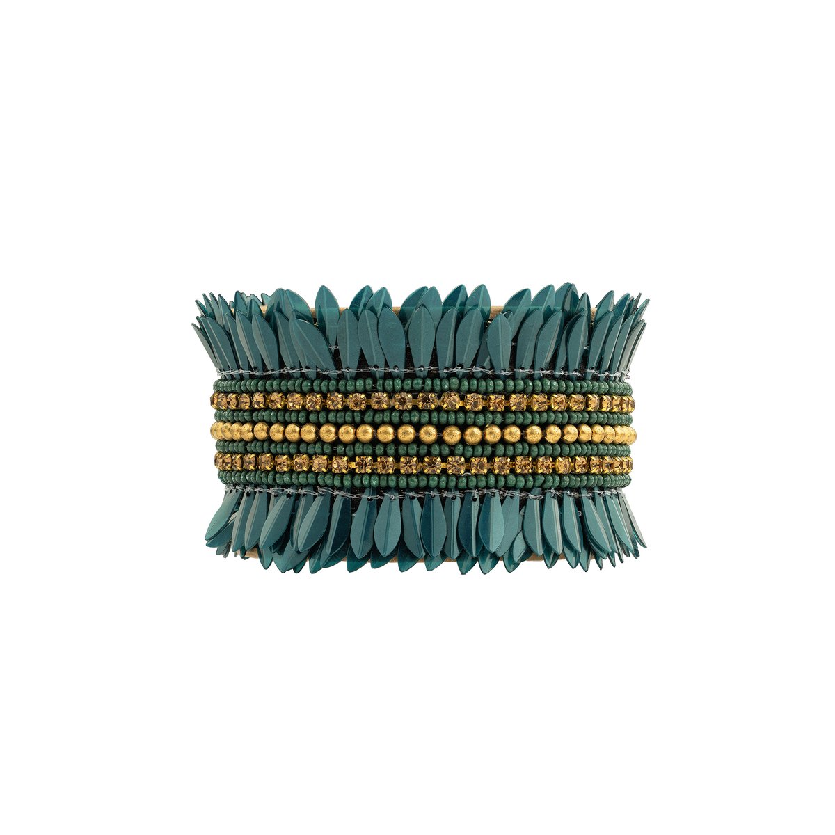 Bracelet manchette réglable de perles BENSON emeraude, HIPANEMA
