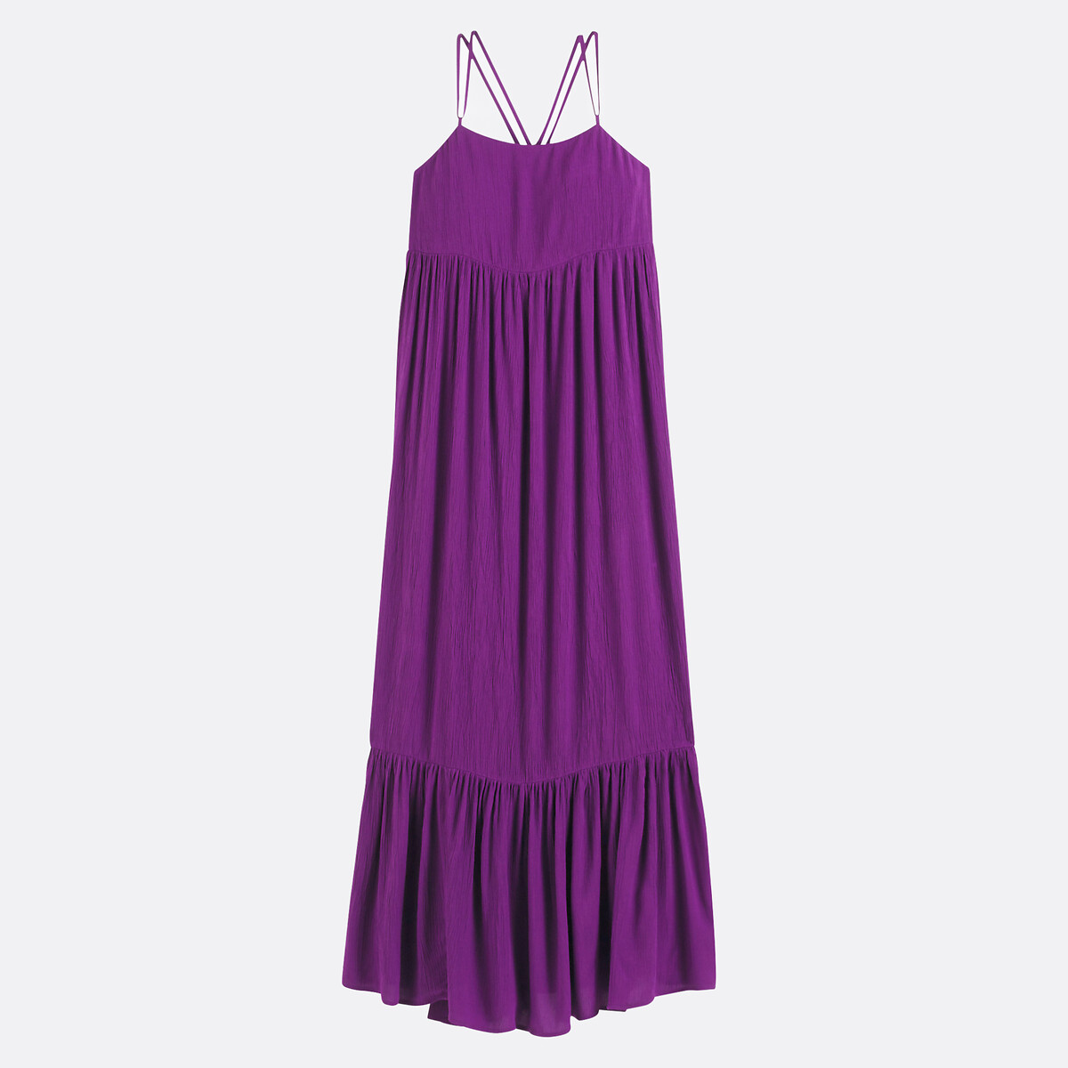 Robe à volant longue et fluide, fines bretelles violet, LA REDOUTE COLLECTIONS