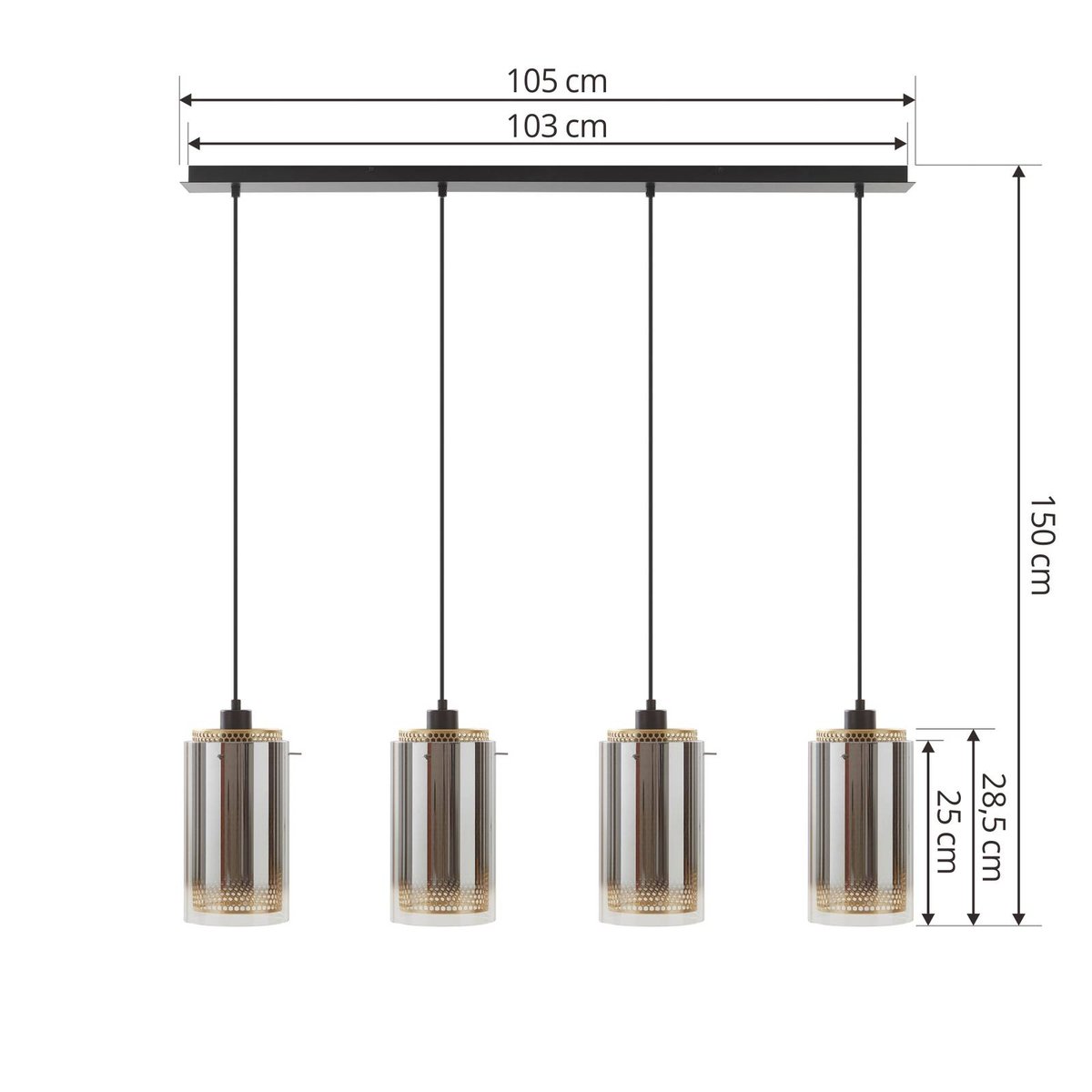 Suspension en verre moderne, Sterzy anthracite, or, LUCANDE
