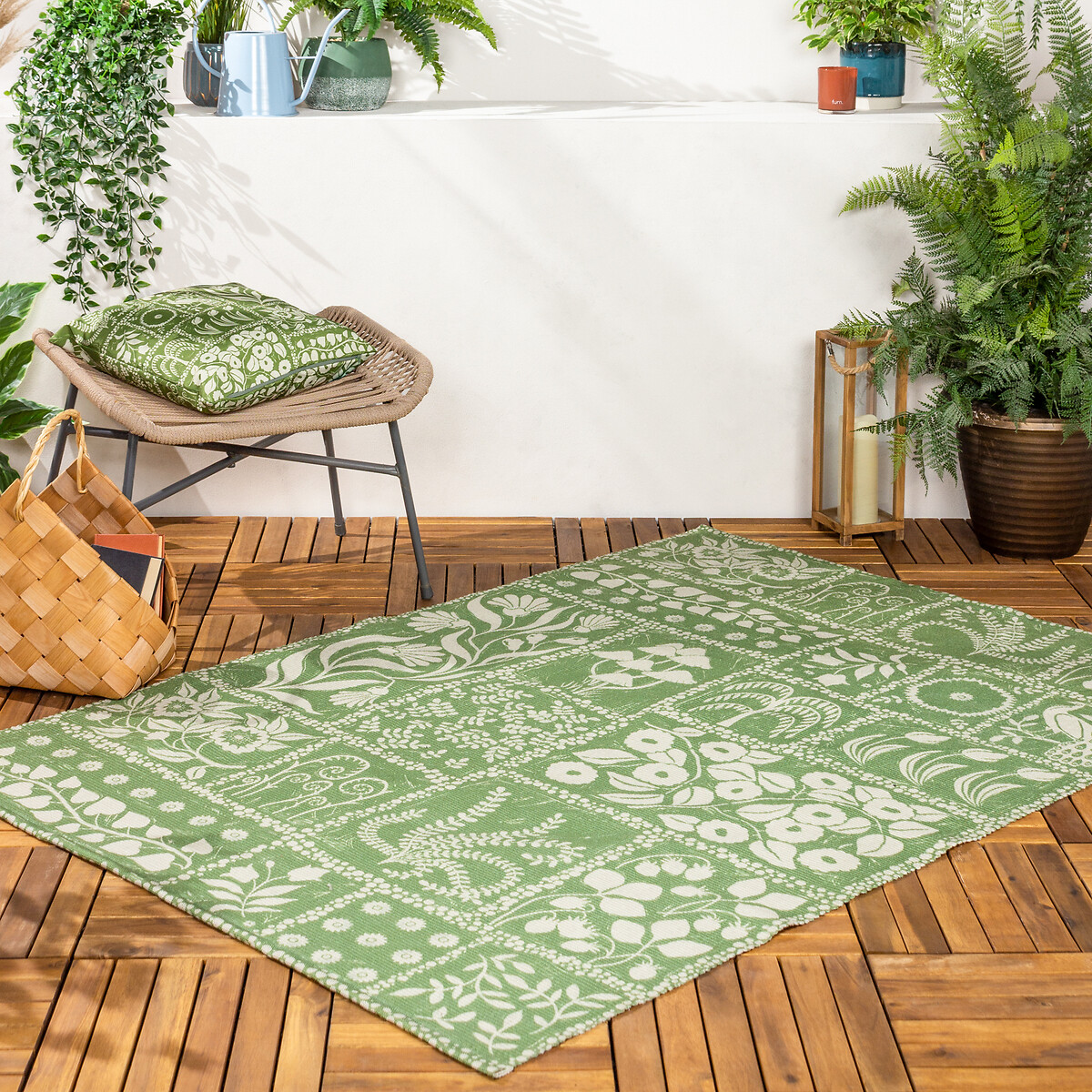 Forage Garden Motif Washable Digitally Printed Indoor/Outdoor Rug sage green, FURN.