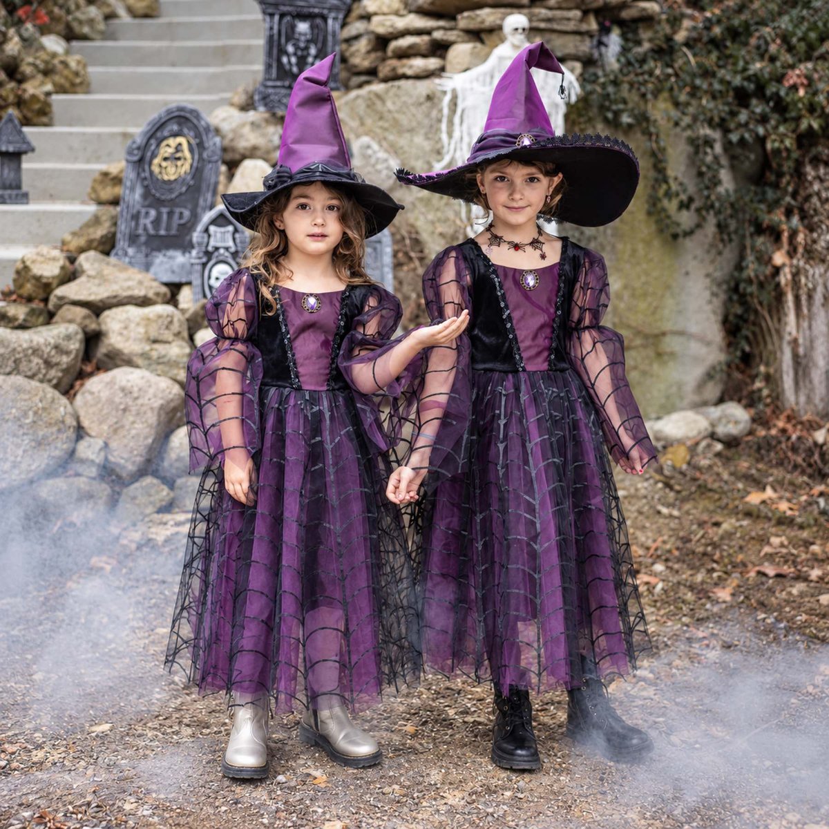 Déguisement enfant – Robe sorcière araignée violet, GREAT PRETENDERS