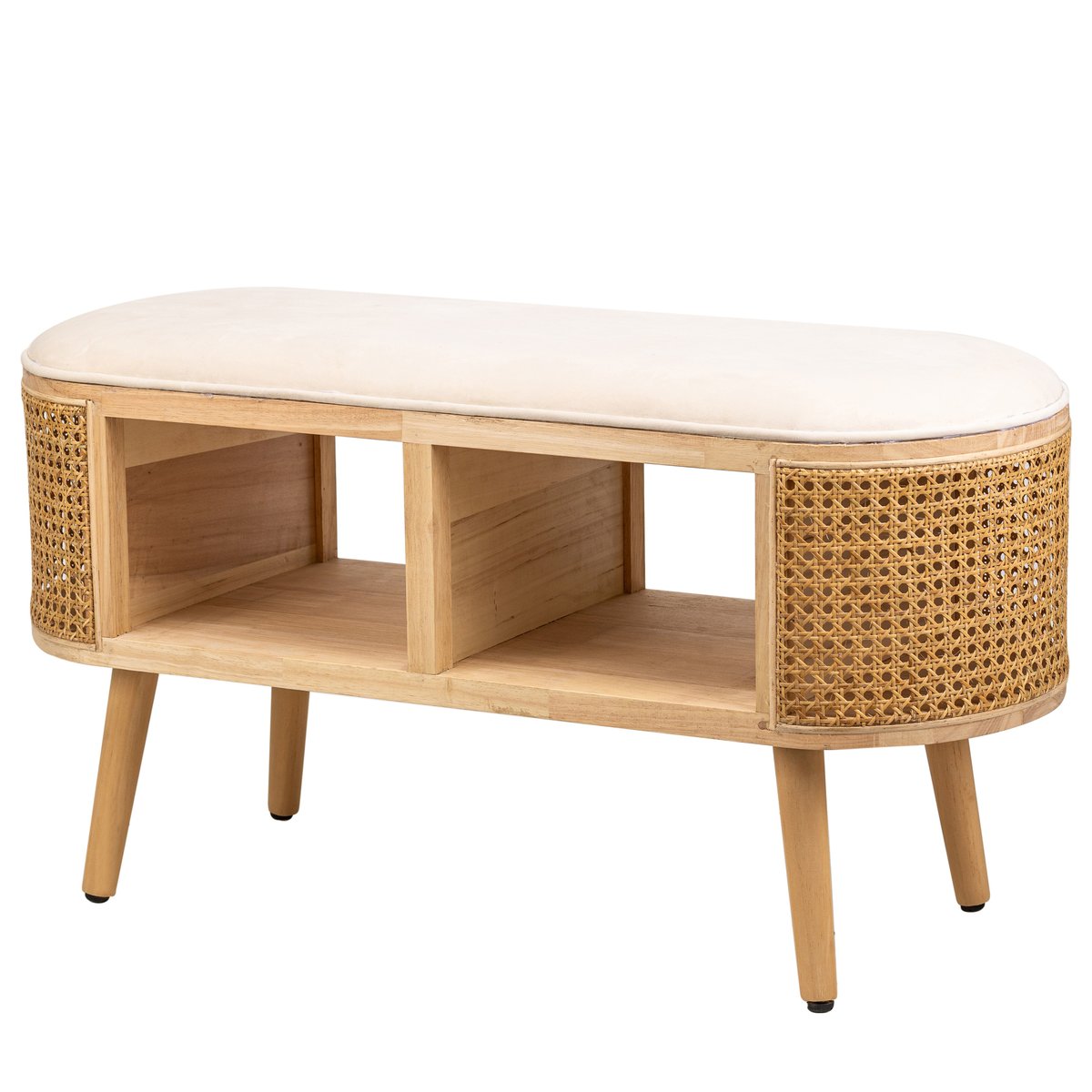 Banc avec rangement, rotin et velours, ISUMI beige, NORDLYS