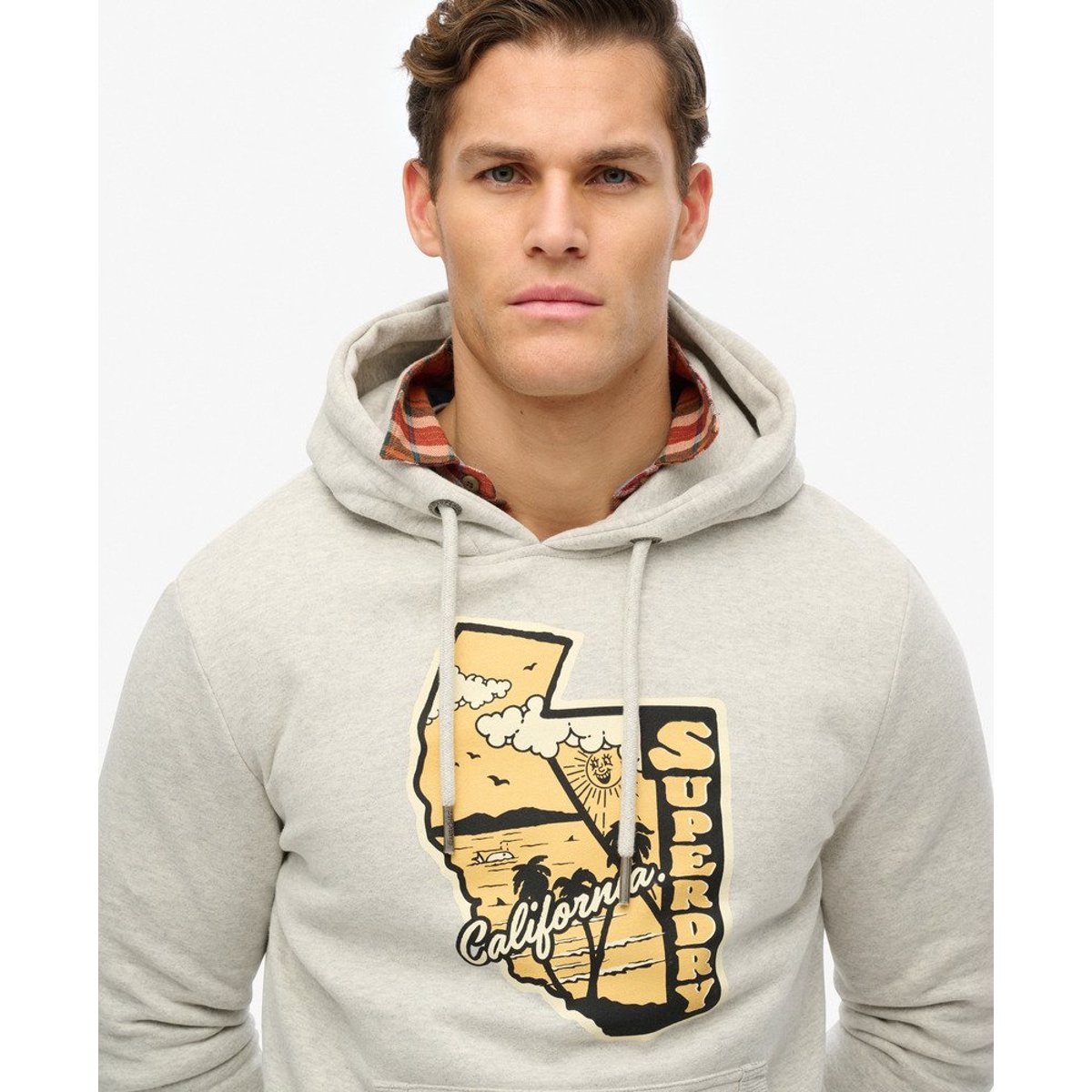 Sweat à capuche Vintage Travel gris glacier chiné, SUPERDRY