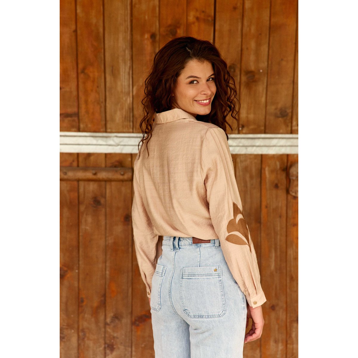 Chemisier manches longues col chemise imprimé broderie CLEMATITE 13-beige, LA PETITE ETOILE