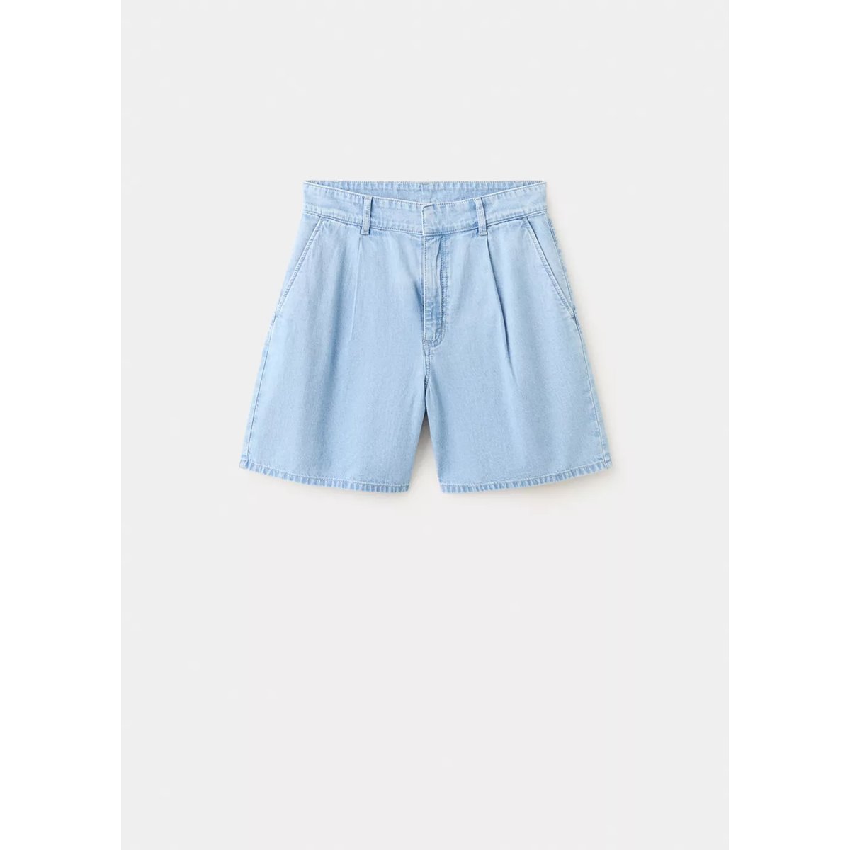 Bermuda en jean taille normale à pinces bleu clair, MANGO