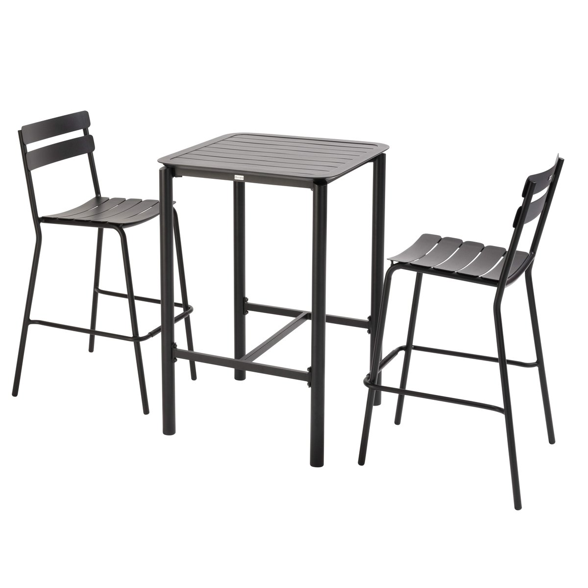 Table haute de terrasse carrée et 2 chaises en aluminium, ALMADA noir, OVIALA