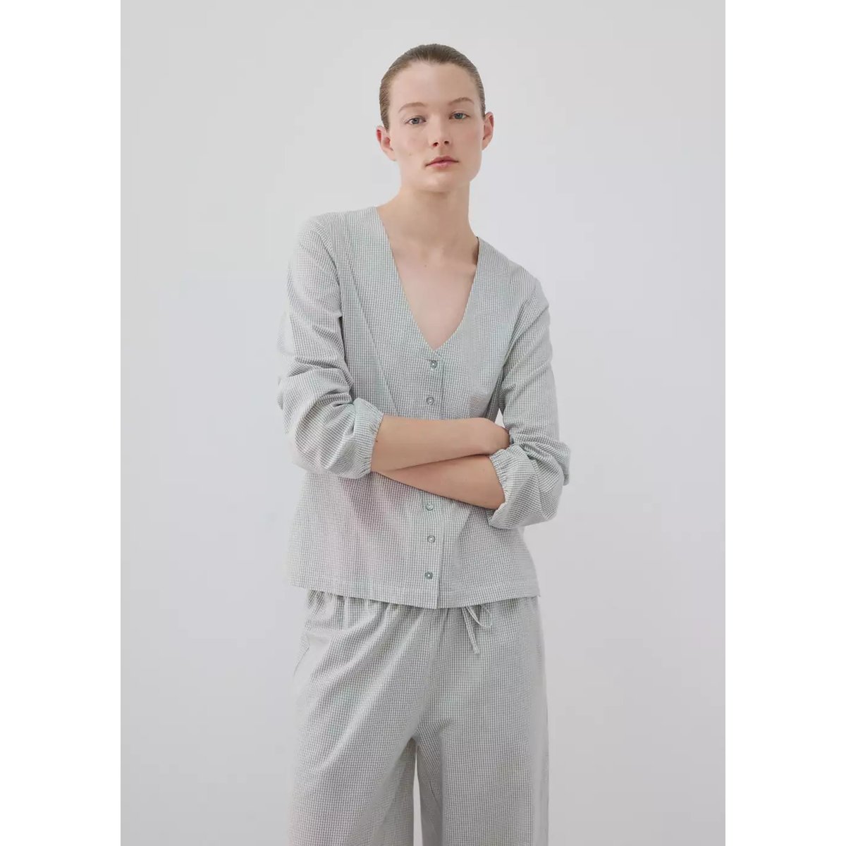 Pyjama deux pièces vichy gris, MANGO