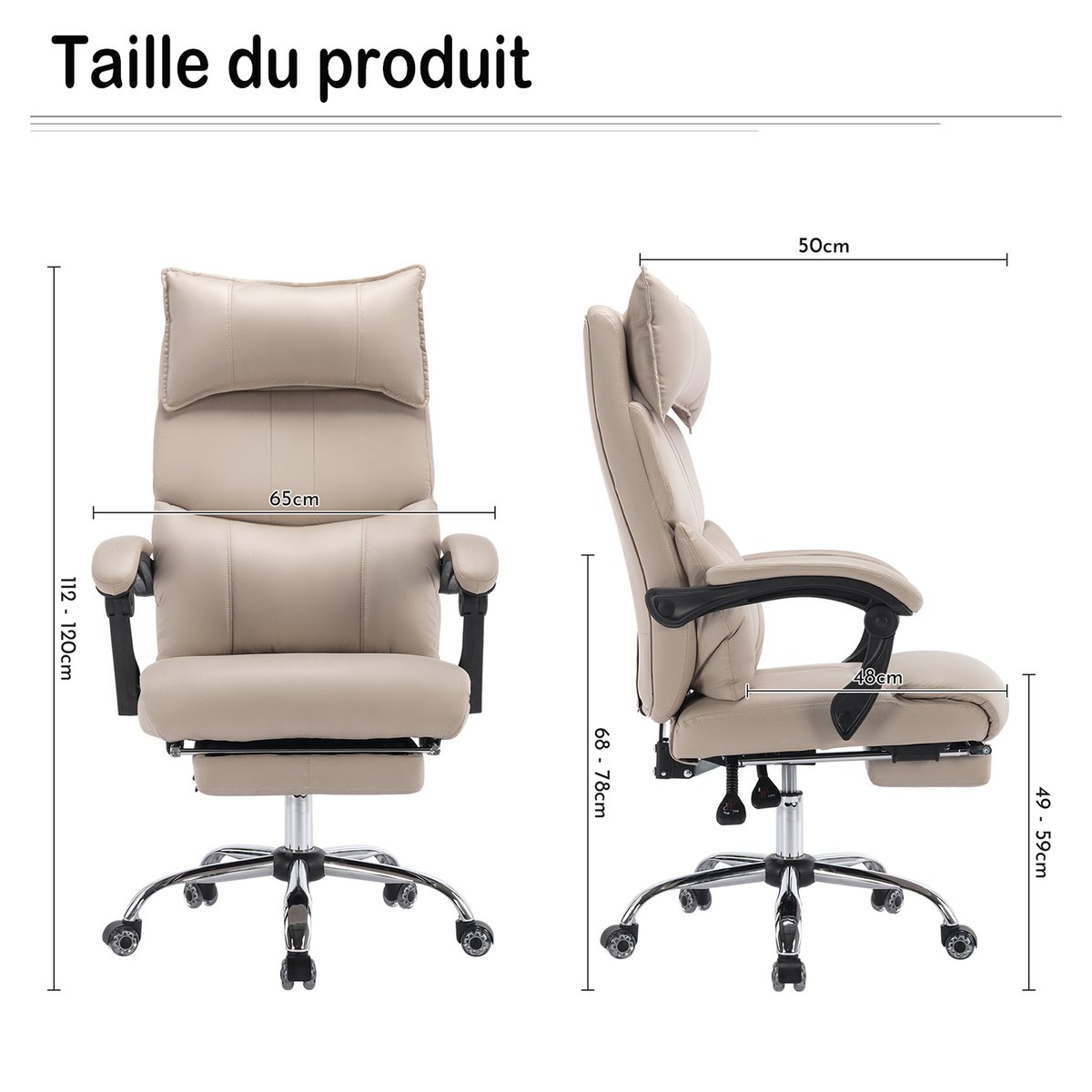 Fauteuil de bureau ergonomique pivotant avec double soutien lombaire et hauteur réglable, ABBOOTE kaki, MEUBLES COSY