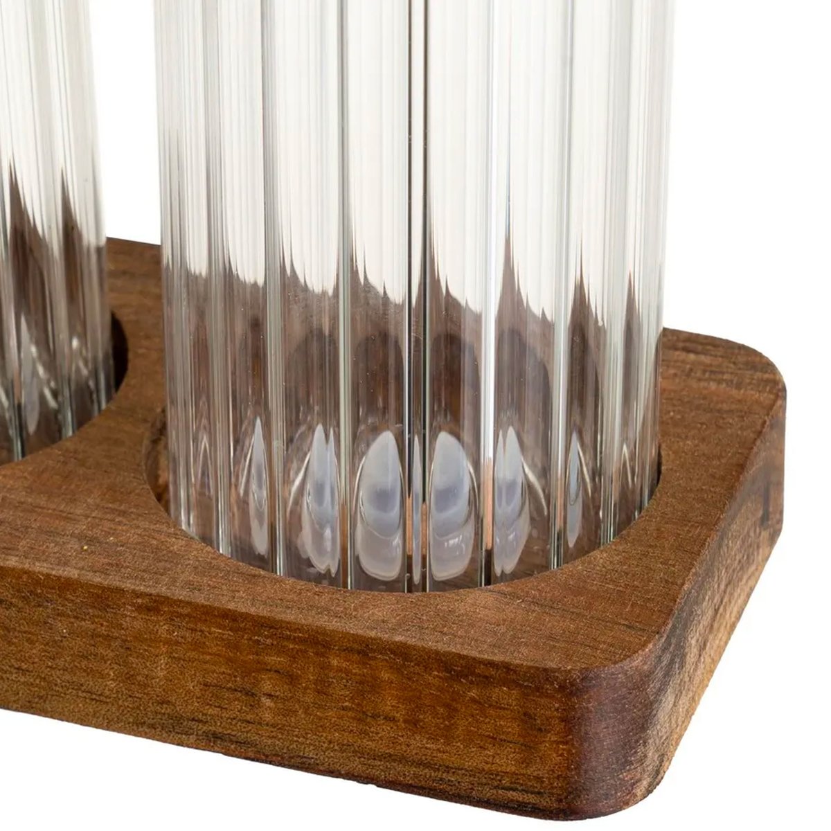 Salière et poivrière en verre strié et plateau bois 11x6x8.5cm transparent, WADIGA