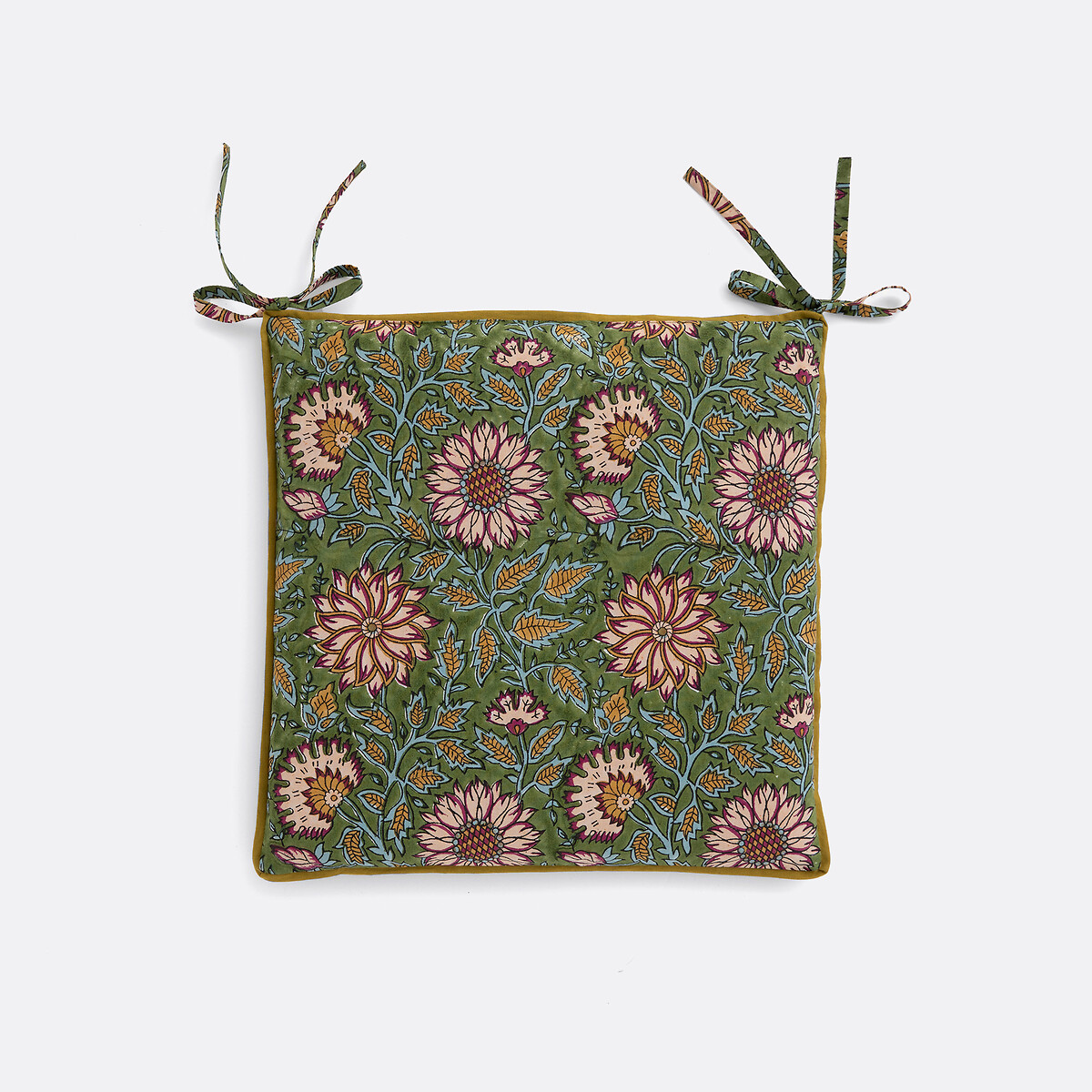 Shandira block print cotton seat pad green/burgundy, LA REDOUTE INTERIEURS