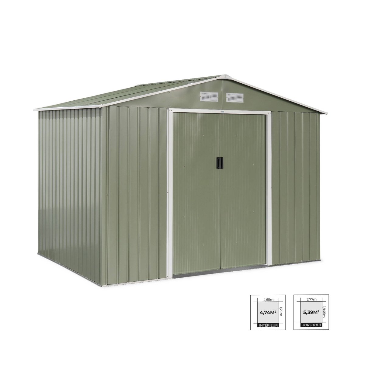Abri de jardin métal 5,29m² avec kit d'ancrage FERRAIN vert et blanc, SWEEEK