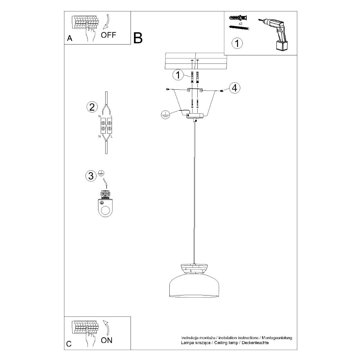 Suspension Bois Blanc/Bois Naturel E27 1 Marion blanc, EDEN
