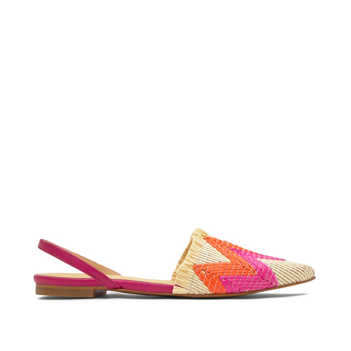 Ballerines ouvertes en raphia tressé et cuir nappa BERTA BERTA FLAT PLATFORM orange, CASTANER