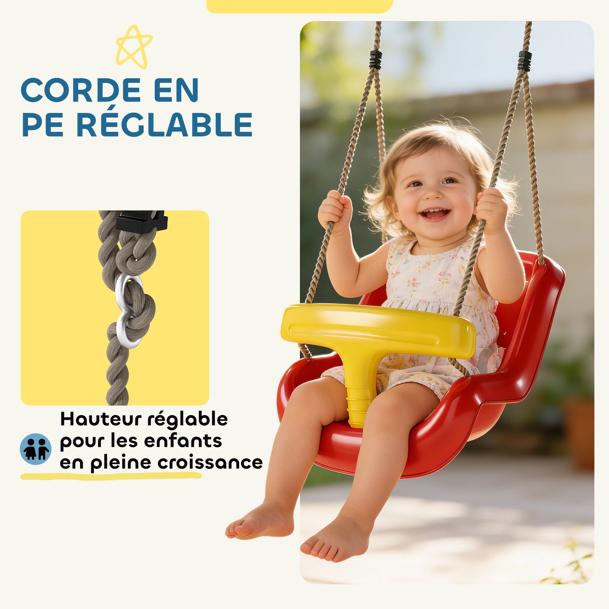 Balançoire pour enfants PE Rouge rouge et jaune, AIYAPLAY