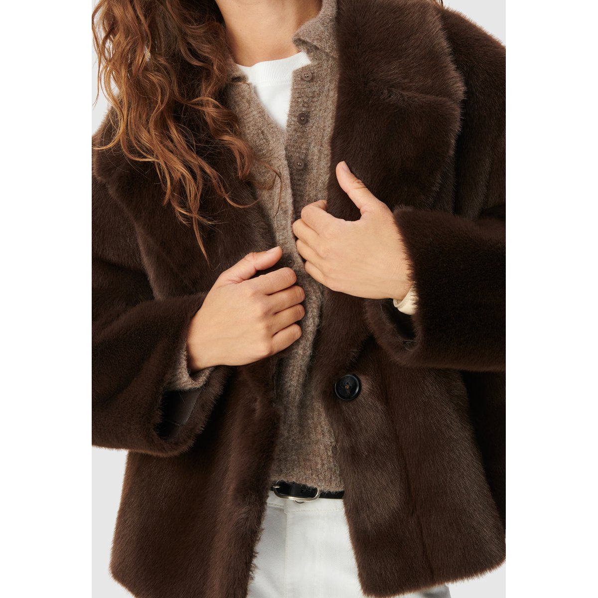 Manteau court maxi col marron foncé, IKKS