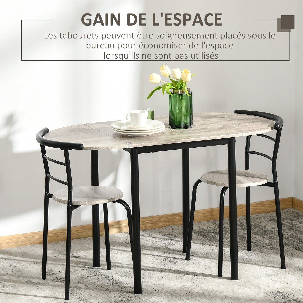 Ensemble de table à manger MDF Chêne noir et chêne clair, HOMCOM