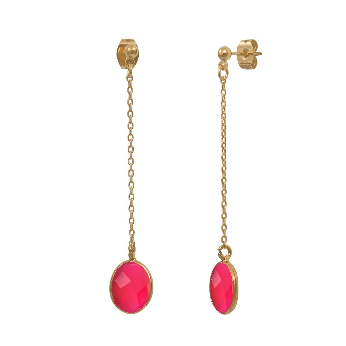 Boucles d'oreilles longues onyx rose dorées - serti petit modele rose, CAROLINE NAJMAN