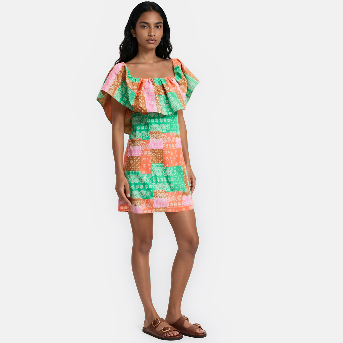 Robe courte à volant imprimé cachemire imprimé multicolore, LA REDOUTE COLLECTIONS