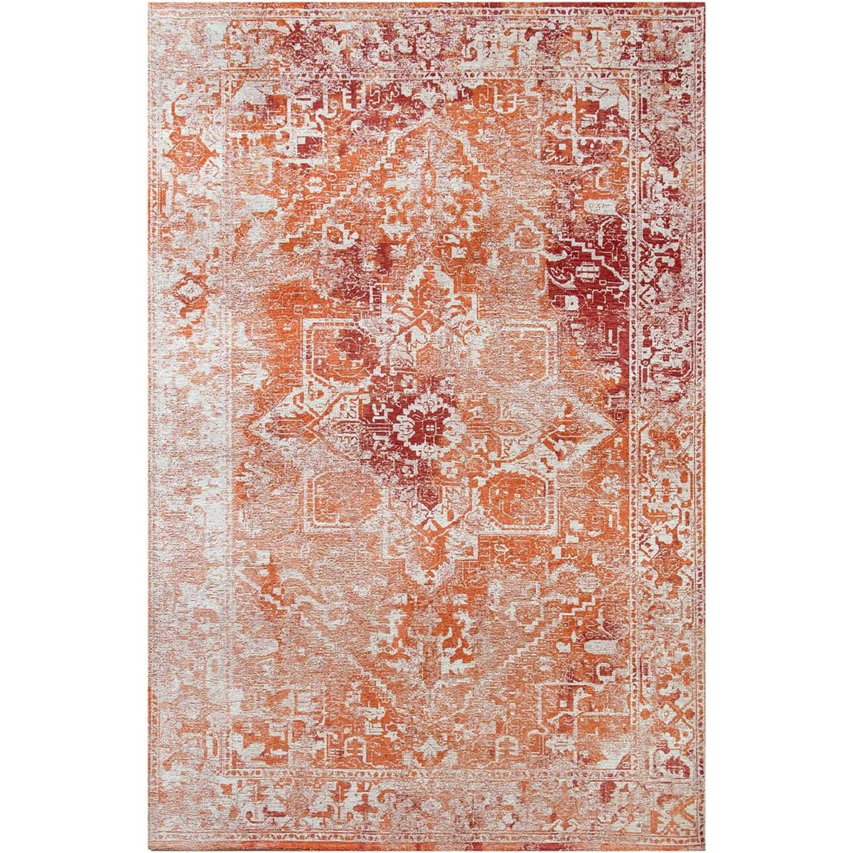Tapis intérieur extérieur jacquard, HERIS rouge brique patiné beige clair, RECOLLECTION