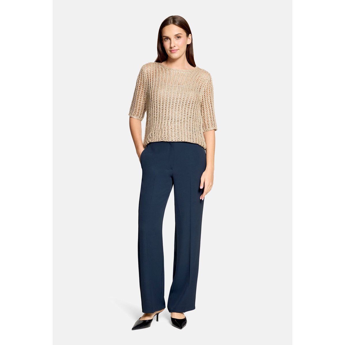 Pull-over en maille à motif ajouré beige, BETTY BARCLAY