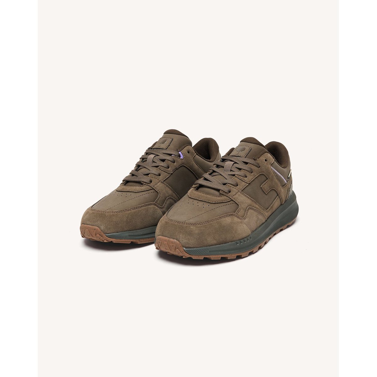 Baskets running en cuir taupe, FAGUO