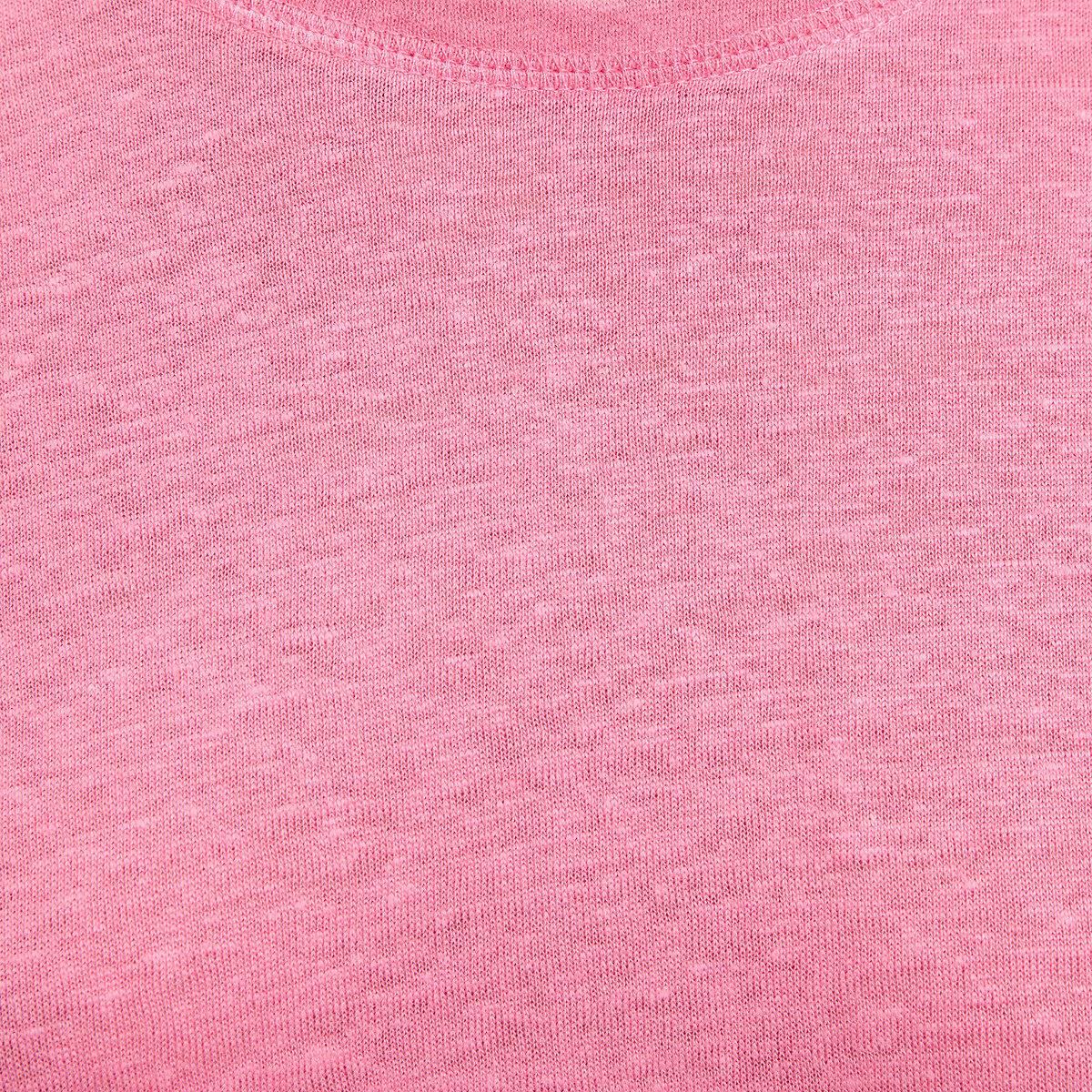 T-shirt en lin col rond manches courtes rose, LA REDOUTE COLLECTIONS