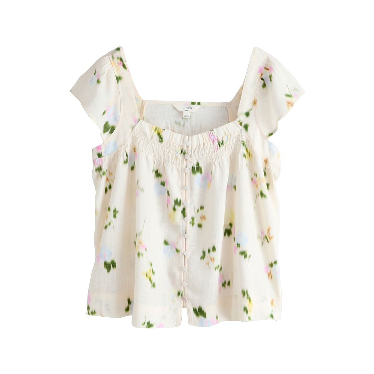 Haut à manches évasées avec lin, lot de 2 lot de deux à motif floral bleu pastel/écru, NEXT