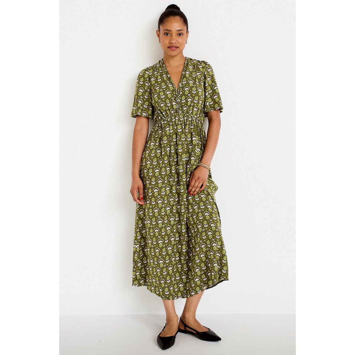 Robe longue manches courtes vert, CACHE CACHE