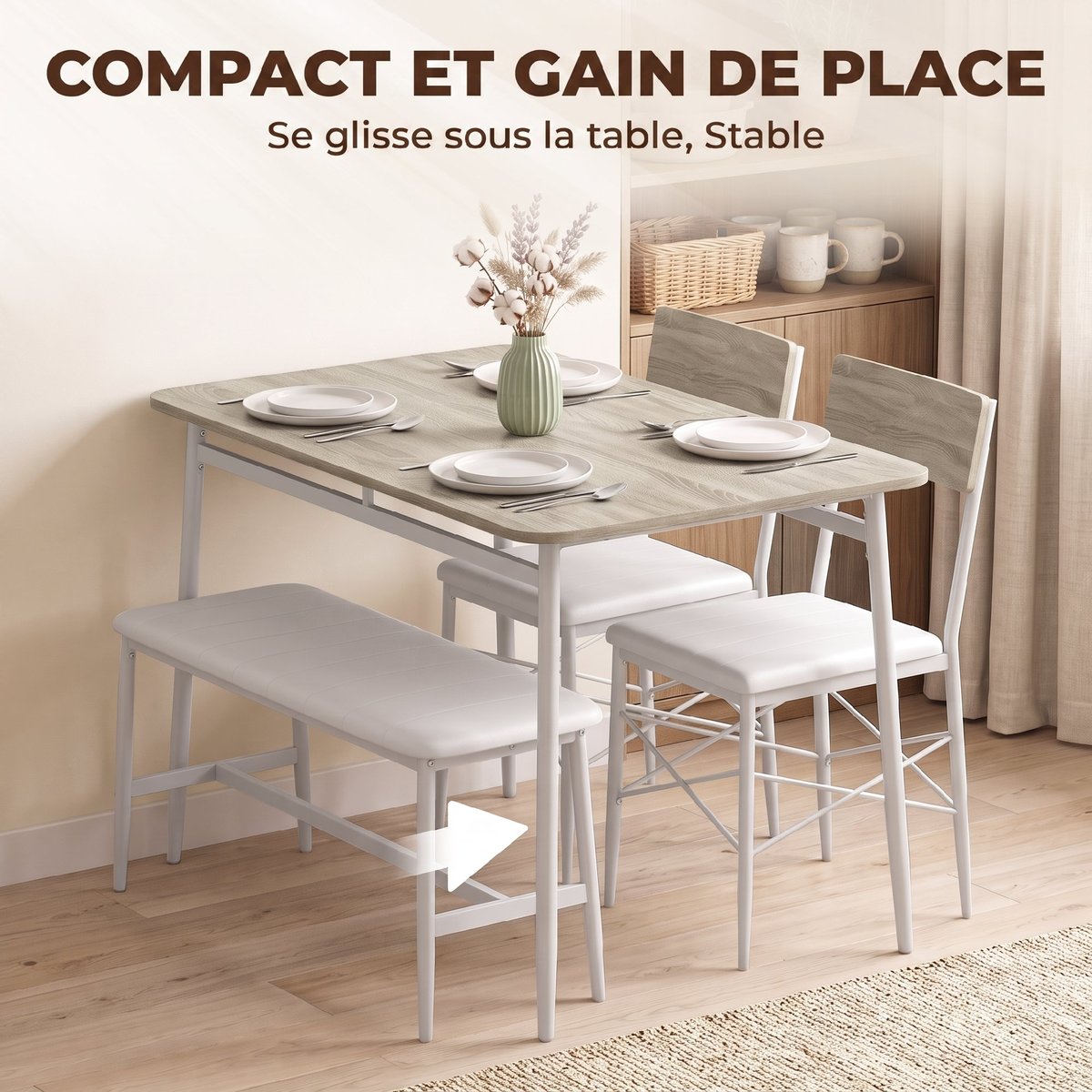 Ensemble de table à manger MDF Chêne chêne naturel et blanc, HOMCOM